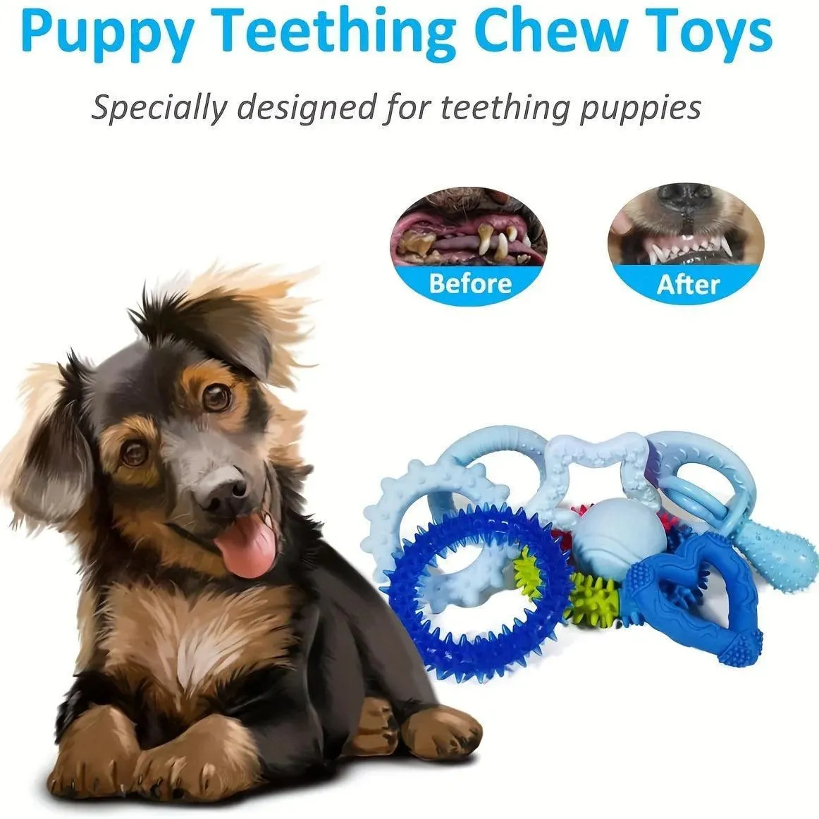 20 Pack Puppy Chew Toys - Teething Rings, Ropes, & Rubber Balls