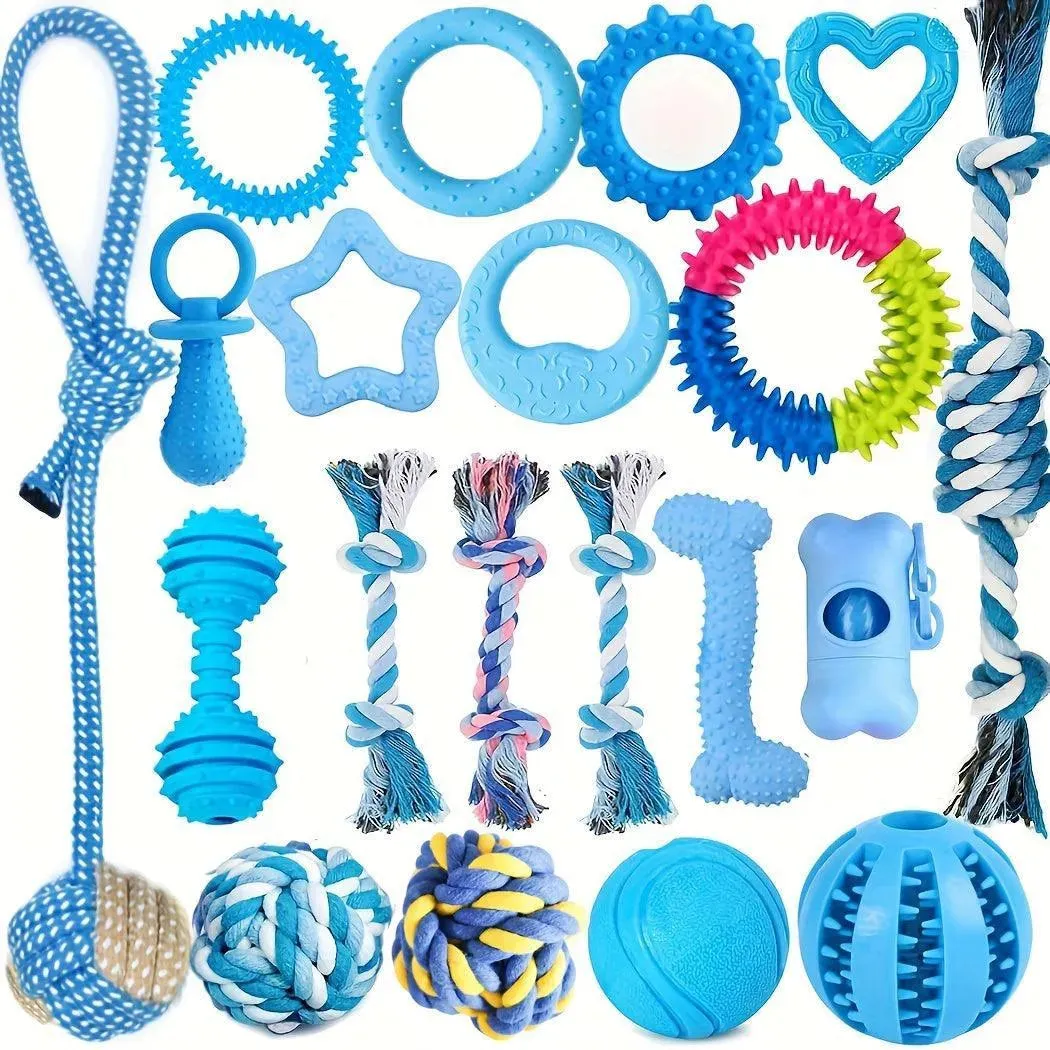 20 Pack Puppy Chew Toys - Teething Rings, Ropes, & Rubber Balls