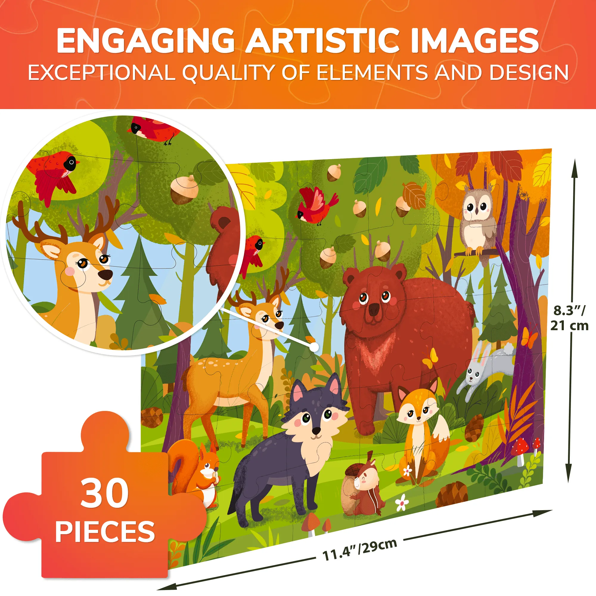 30 Pcs Jigsaw Puzzles for Kids | Forest Animals