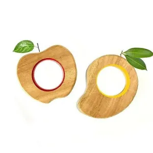 Babycov Beautiful Neem Teethers (Mango & Apple) for Babies | with Benefits of Neem Wood | Child Safe Teether | Serves as Grasping and Chewing Toy | Set of 2 Wooden Teethers (Age 3  Months)