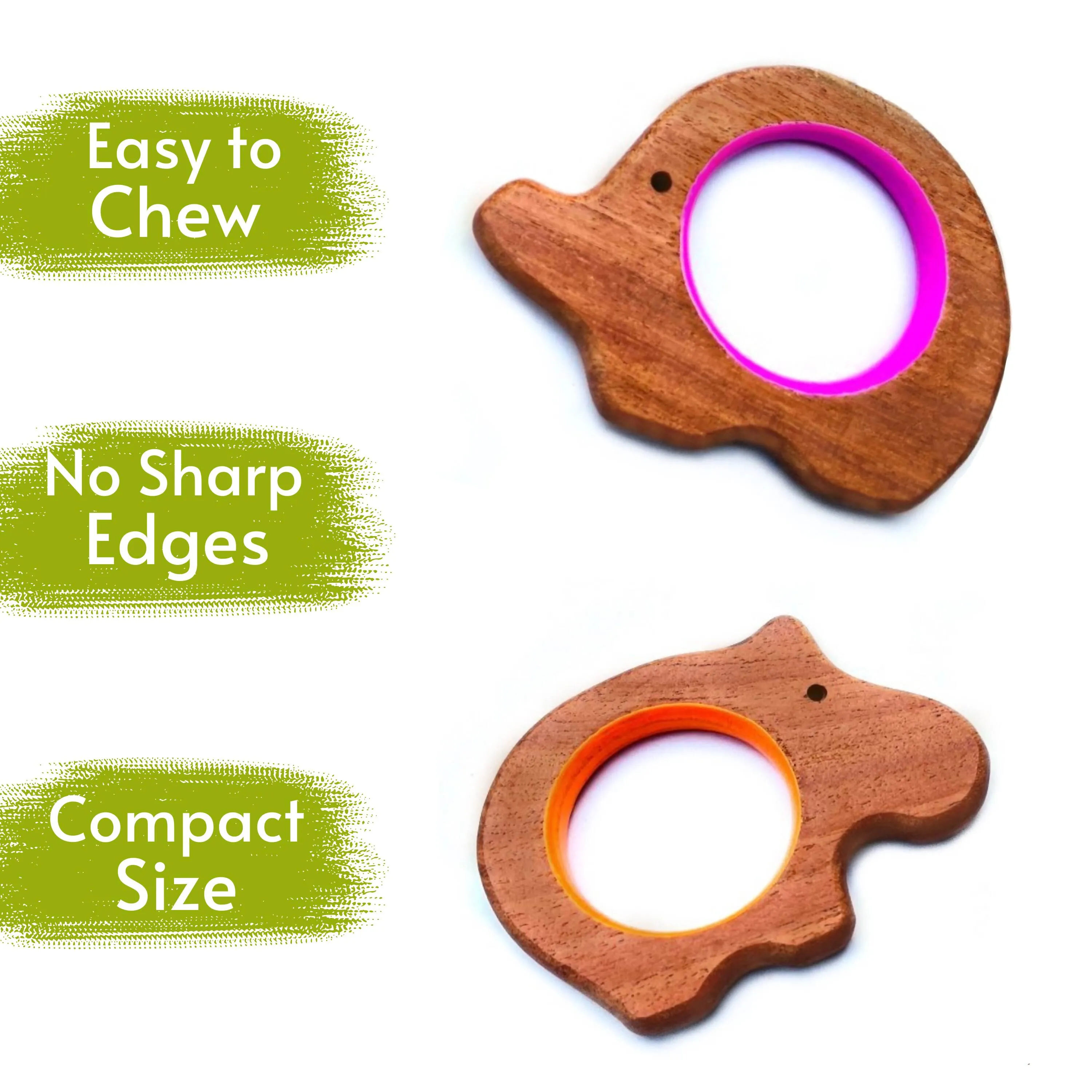 Babycov Cute Hippo and Elephant Natural Neem Wood Teethers for Babies | Natural and Safe | Goodness of Organic Neem Wood | Both Chewing and Grasping Toy | Set of 2 (Age 4  Months)