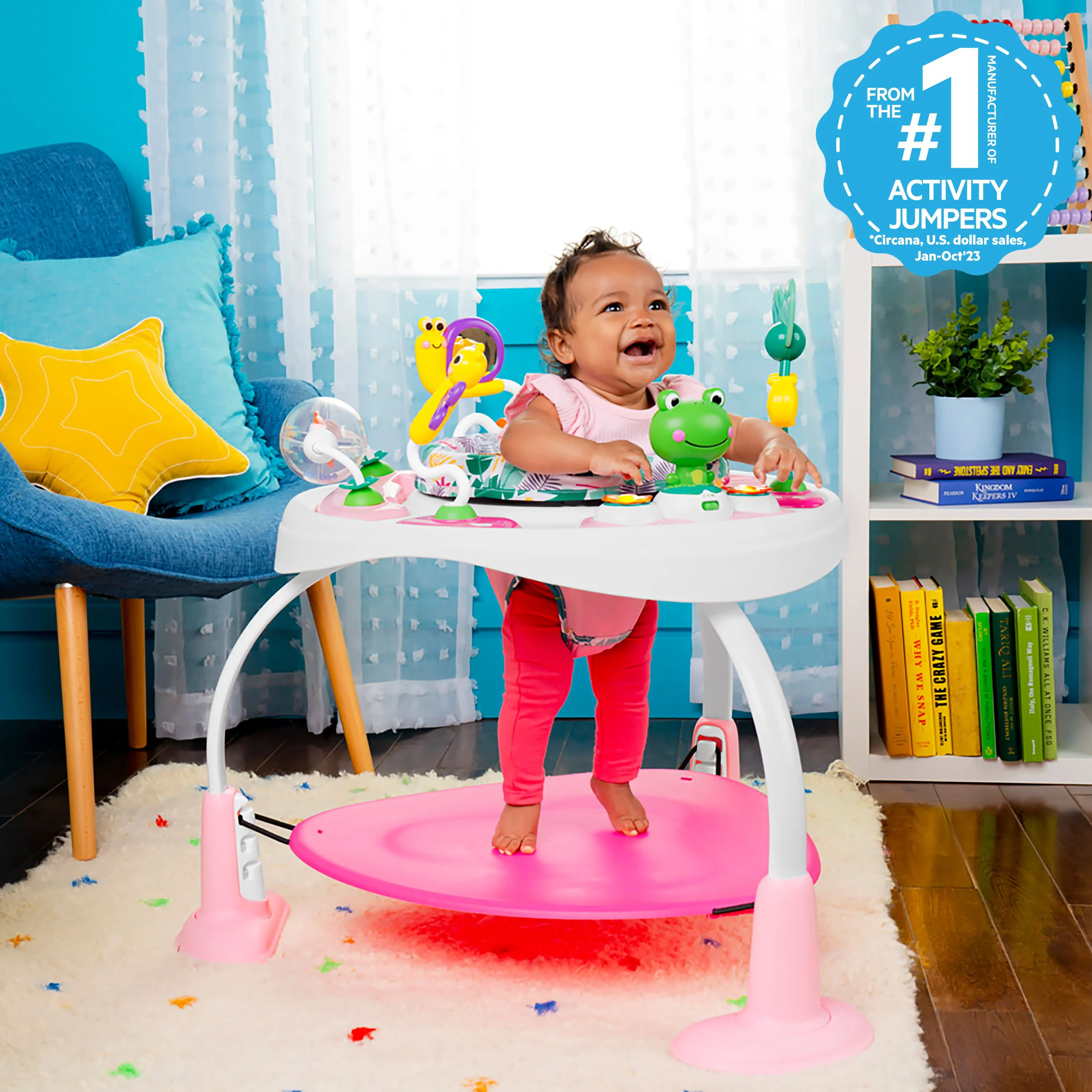 Bright Starts Bounce Bounce Baby 2-in-1 Activity Center Jumper & Table, Playful Palms