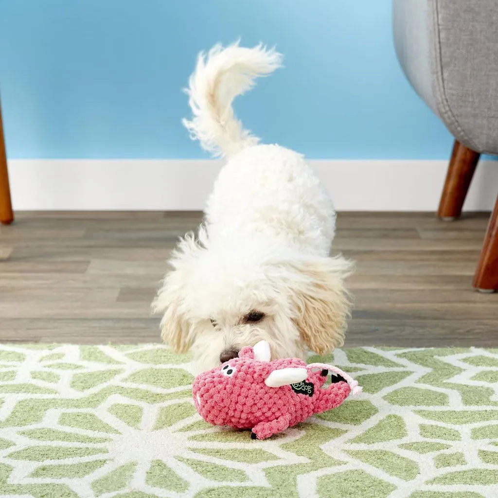 GoDog Just for Me Chew Guard Mini Flying Pig Squeaky Plush Dog Toy, Light Pink