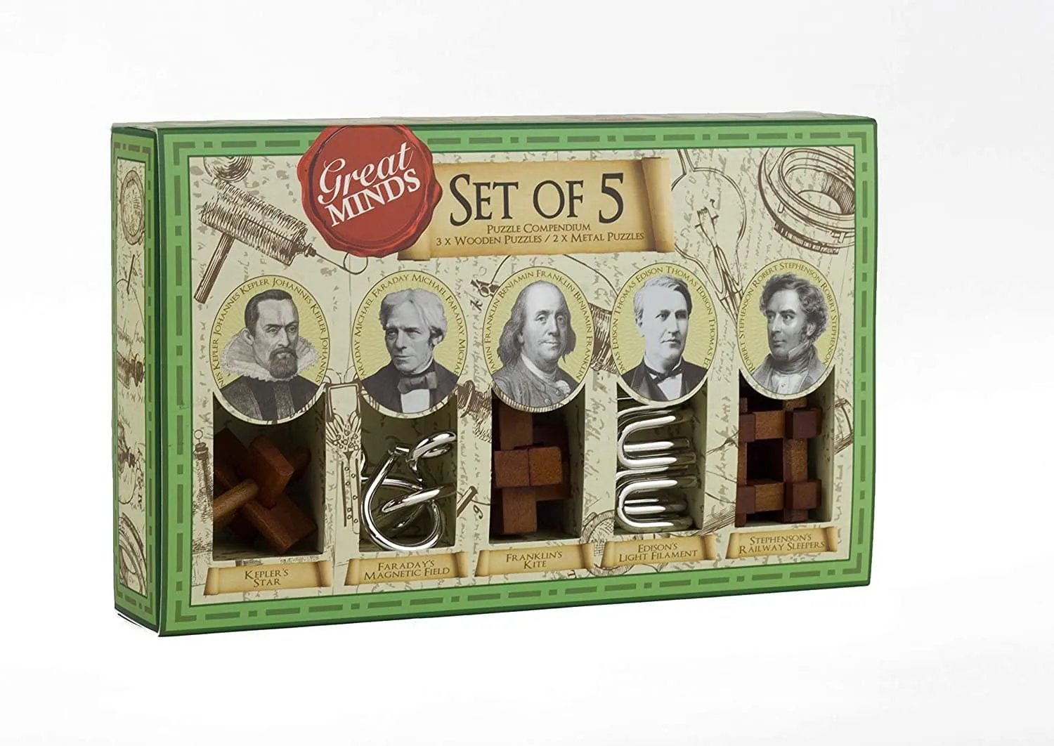 Great Mens Minds Metal and Wood Puzzles | Set of 5