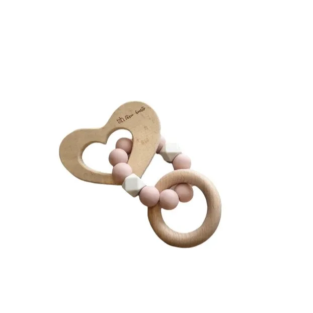 Heart Silicone & Beech Wood Teething Rattle