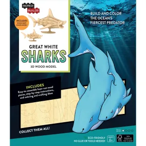 Incredibuilds 3D Wooden Model Great White Sharks