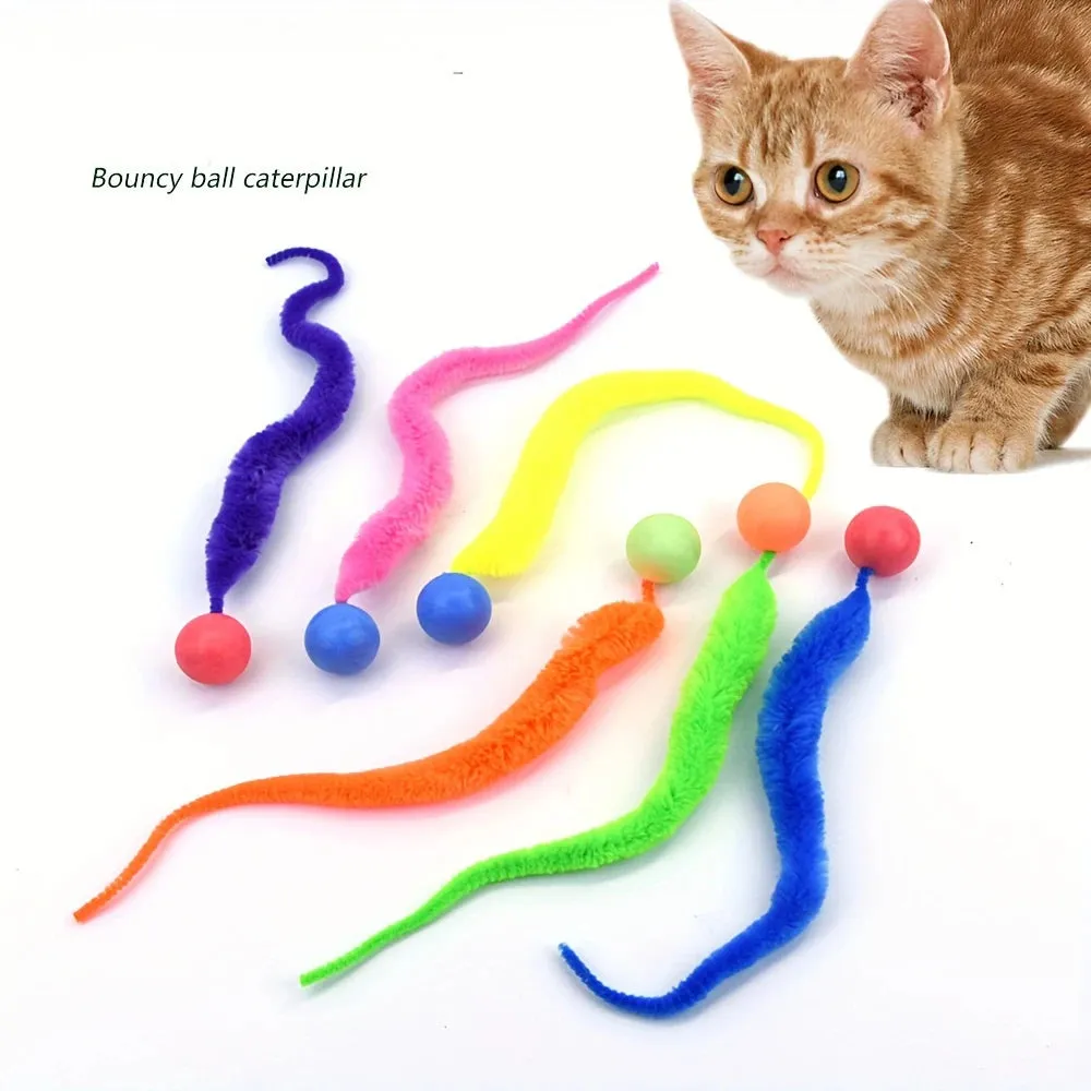 Interactive Cat Toy - Colorful Bouncing Ball with Caterpillar Teaser