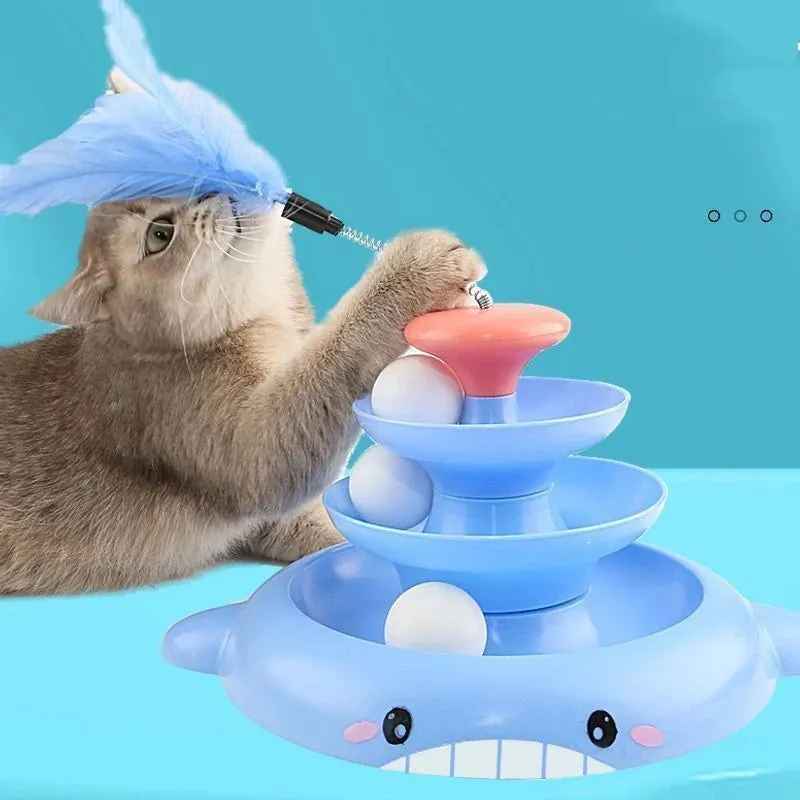 Interactive Cat Turntable Toy with Rotating Ball and Teaser Stick