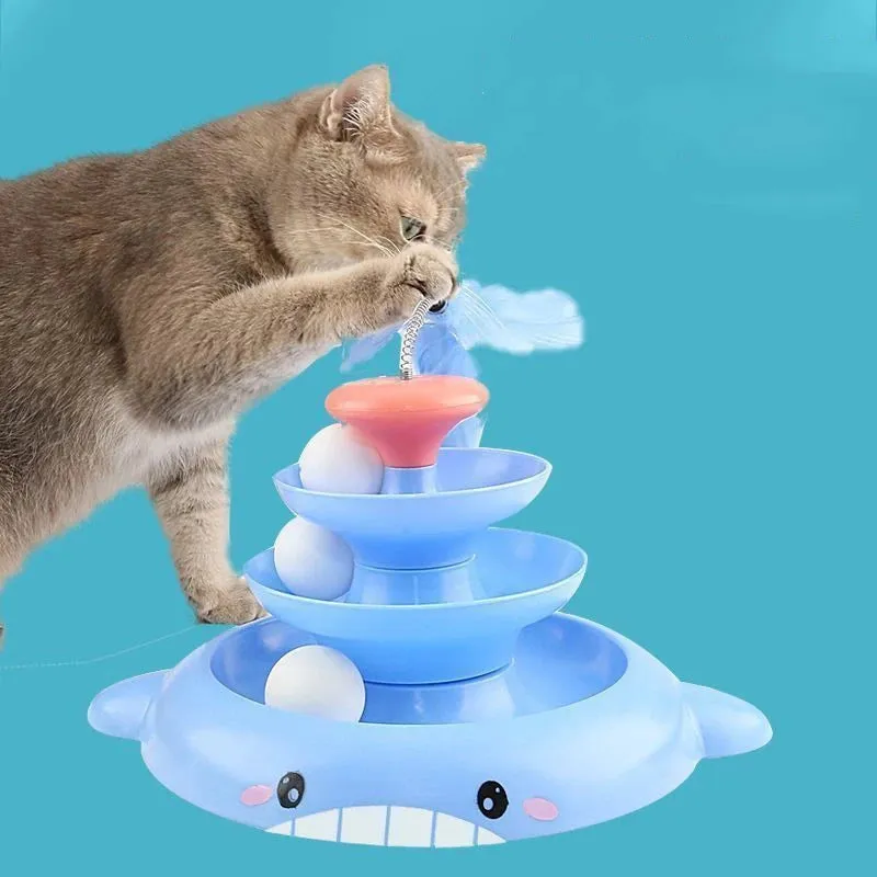 Interactive Cat Turntable Toy with Rotating Ball and Teaser Stick