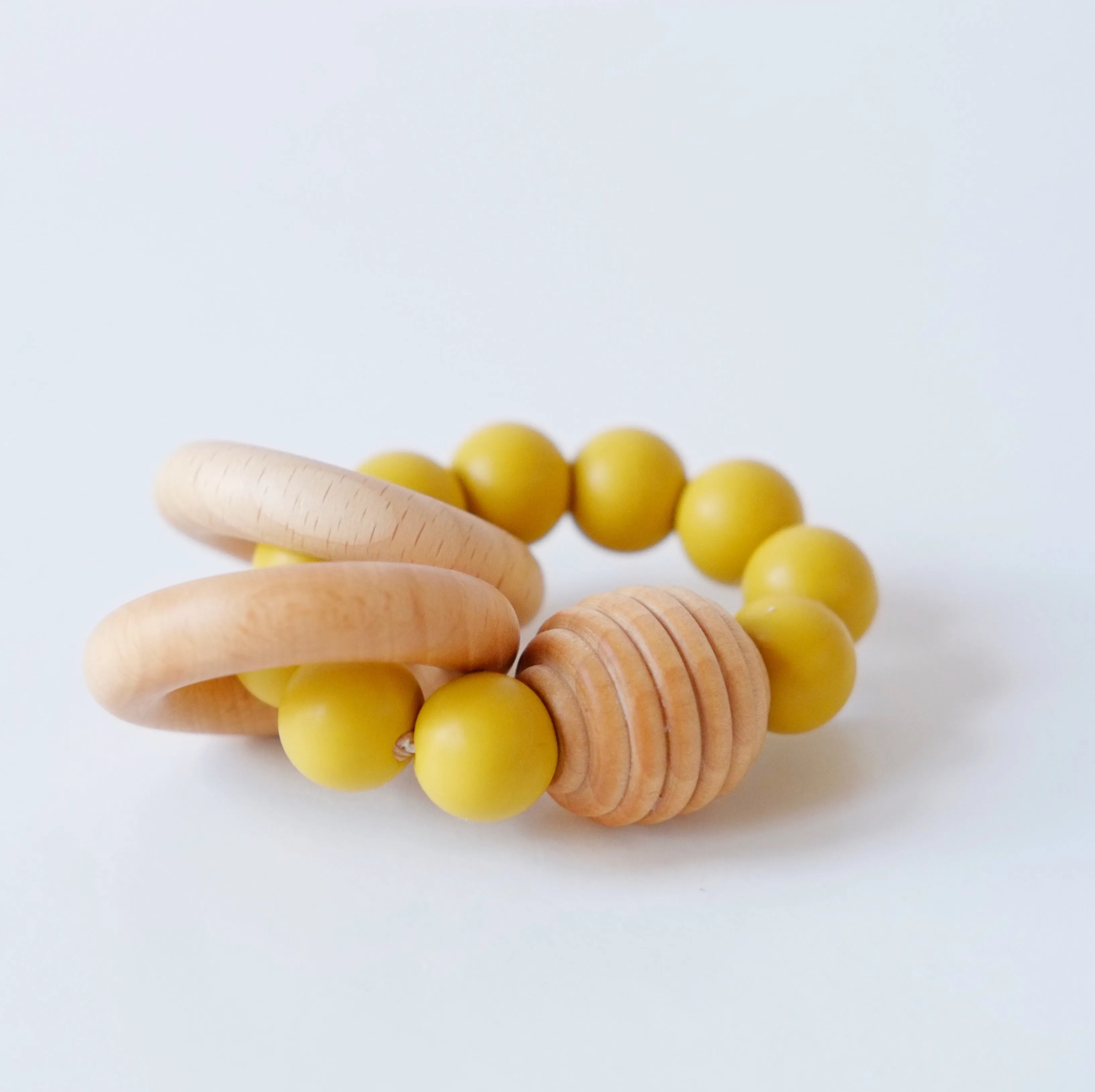 Mustard Beehive Silicone And Wooden Teething Toy