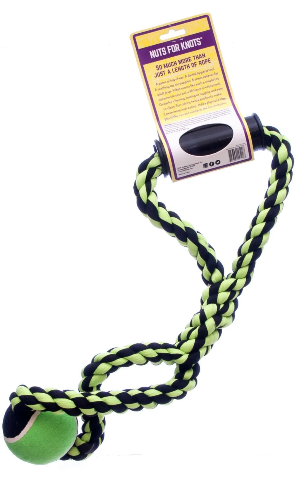 Nuts for Knots Rope Tug with Handle and Tennis Ball, Assorted, 14"