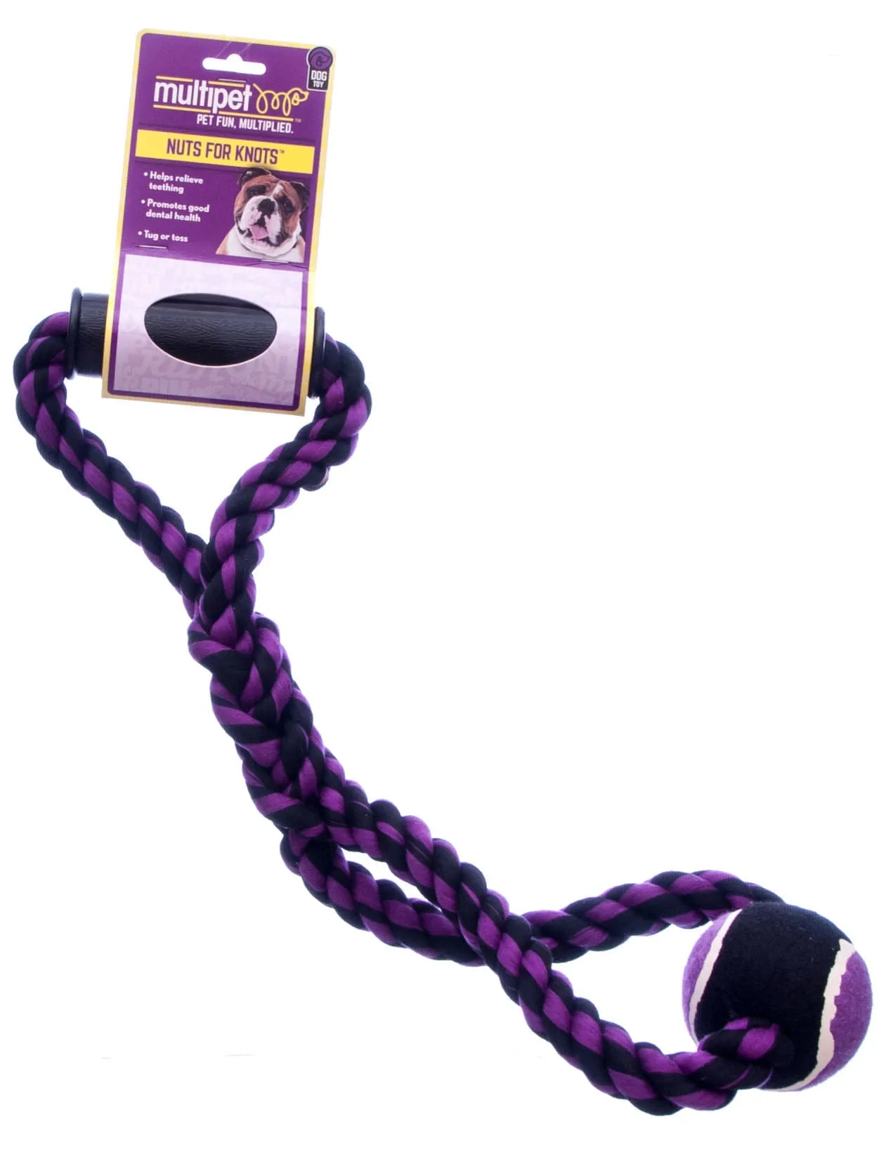 Nuts for Knots Rope Tug with Handle and Tennis Ball, Assorted, 14"