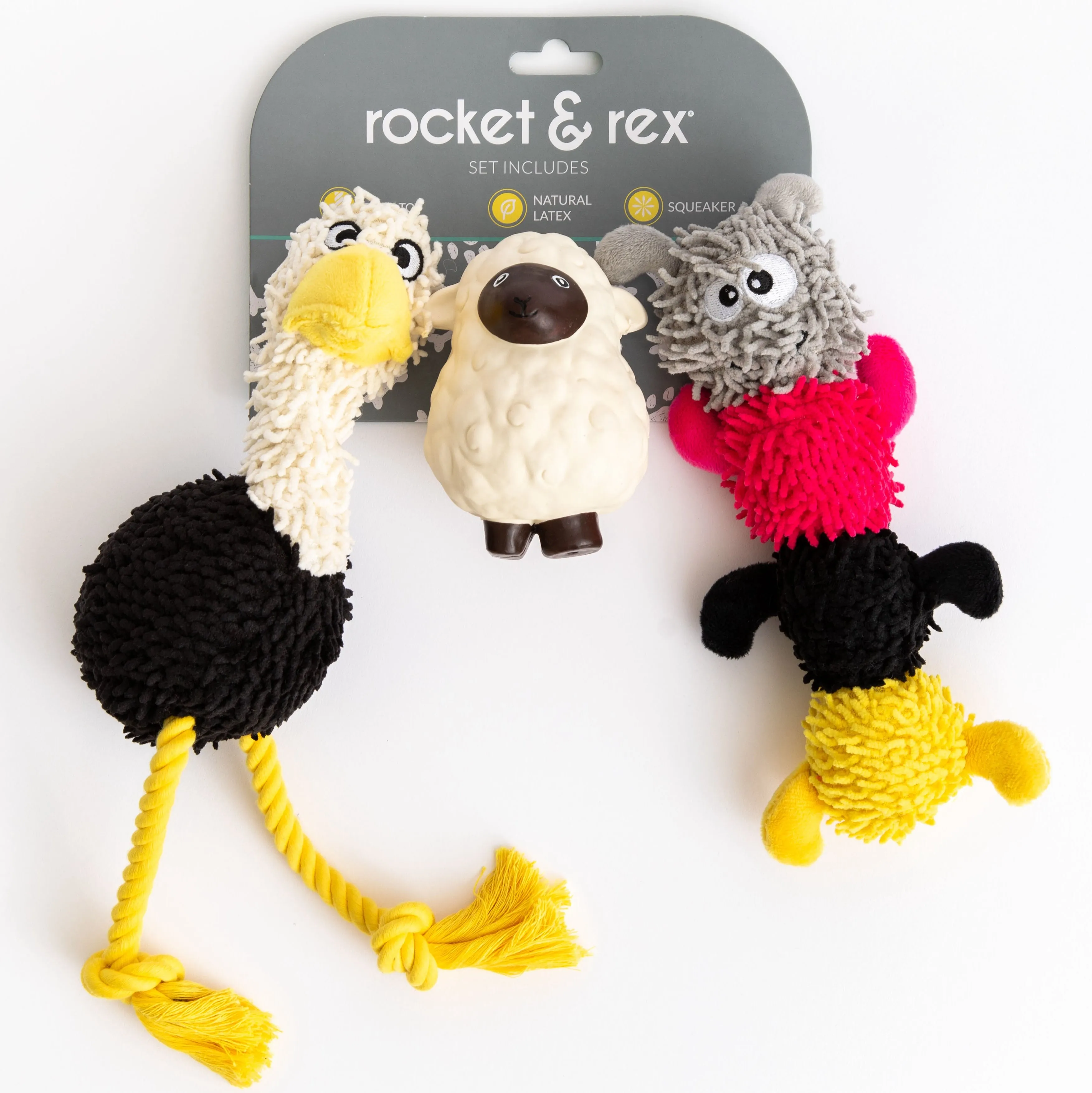 Rope, Squeakers and Plush, 3-Pack Dog Chew Toy Set, Sheep