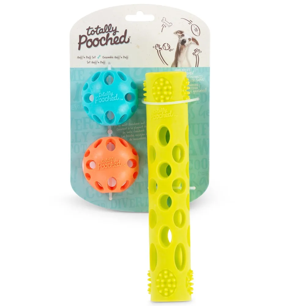 Totally Pooched Huff'n Puff Rubber Balls & Stick Dog Toy Set