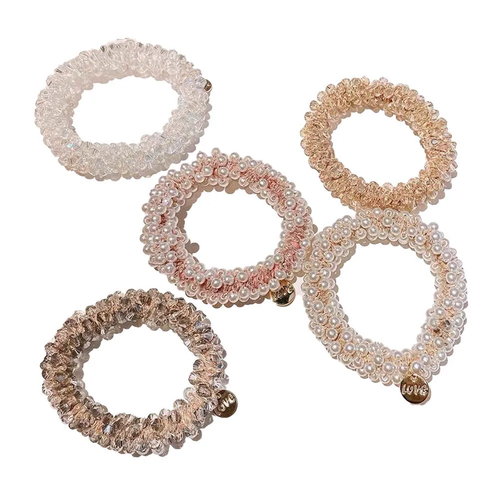 US 5~10Pcs Hair Tie Elastic Band Scrunchies Crystal Pompom Pearl Ponytail Holder