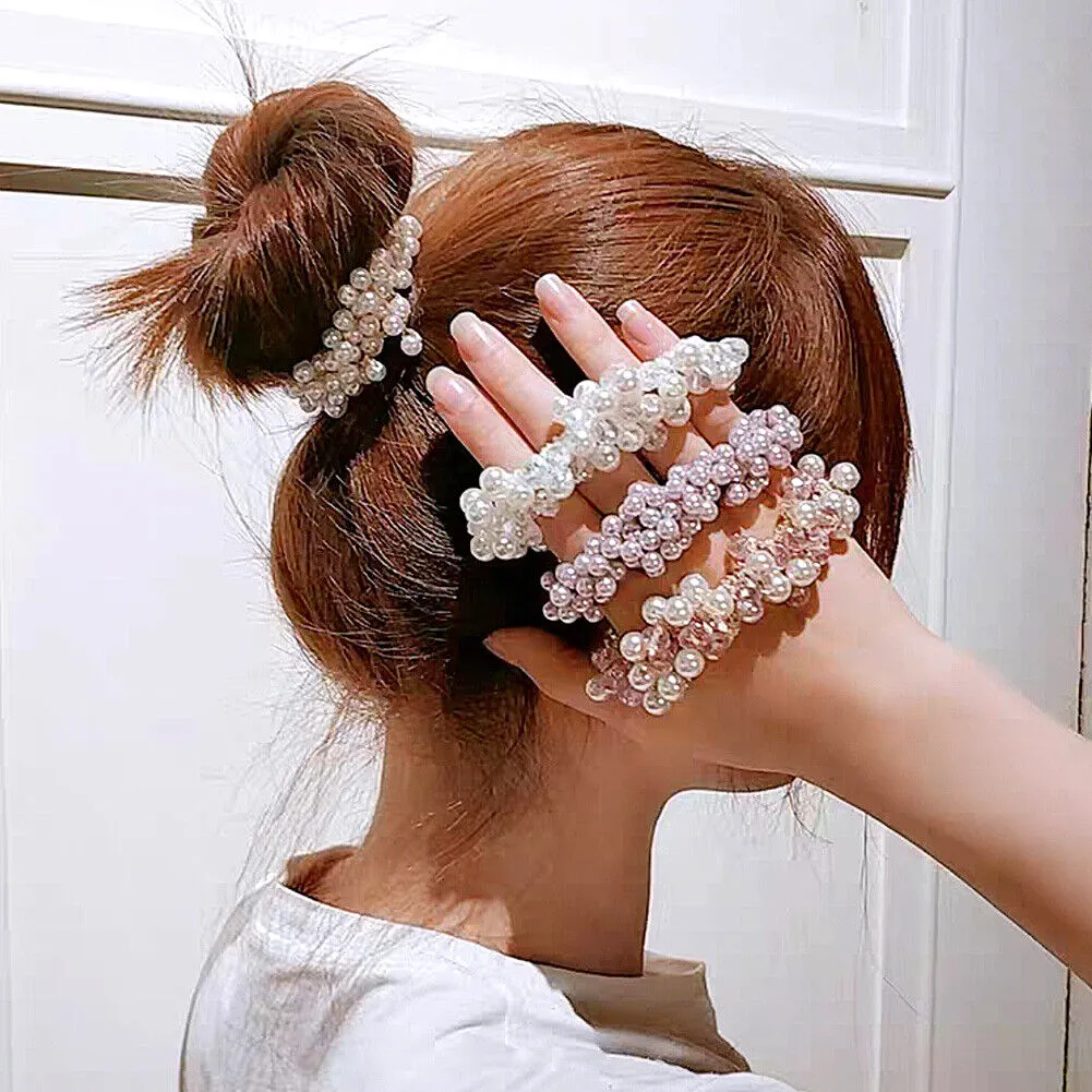 US 5~10Pcs Hair Tie Elastic Band Scrunchies Crystal Pompom Pearl Ponytail Holder