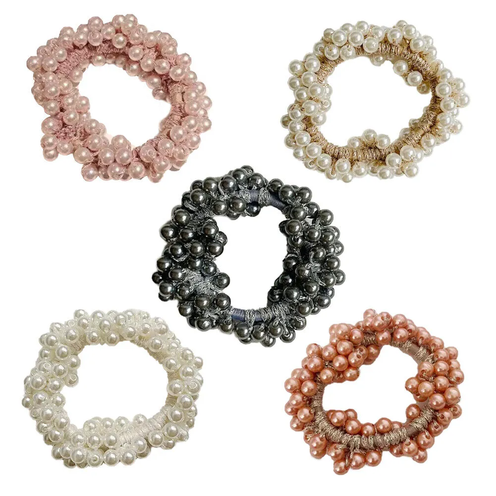 US 5~10Pcs Hair Tie Elastic Band Scrunchies Crystal Pompom Pearl Ponytail Holder